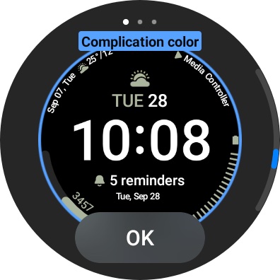 Galaxy Watch 4 Captura de pantalla Cara Complicación Colores