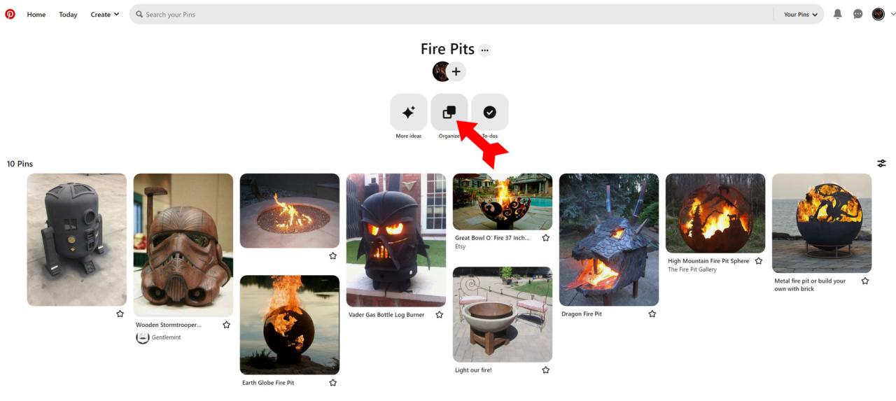 Pinterest Eliminar múltiples pines Organizar botón de tablero