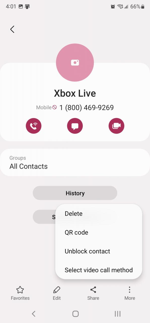 Desbloquear número usando Samsung Contacts 1