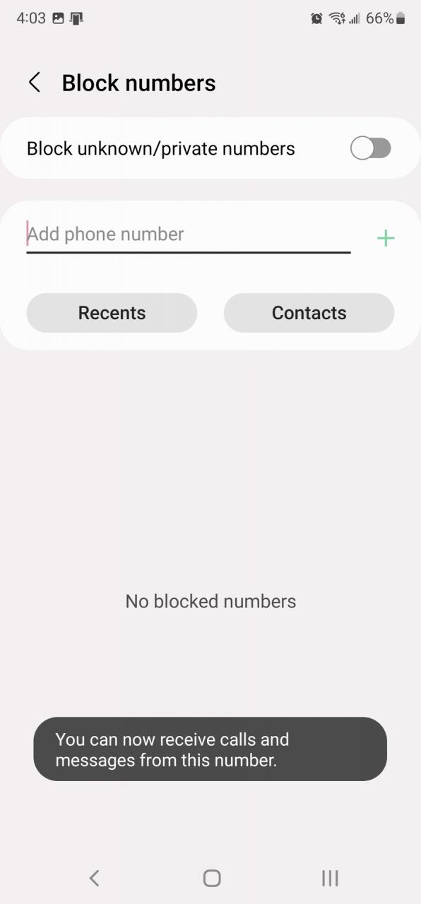 Desbloquear número usando la aplicación Samsung Phone 2