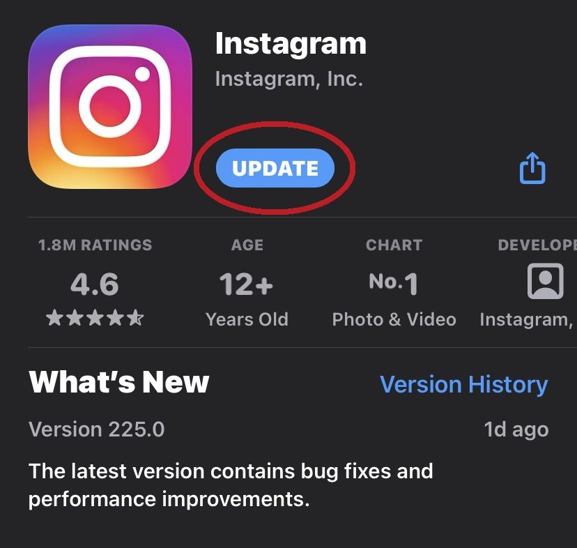 actualización de instagram de la tienda de aplicaciones