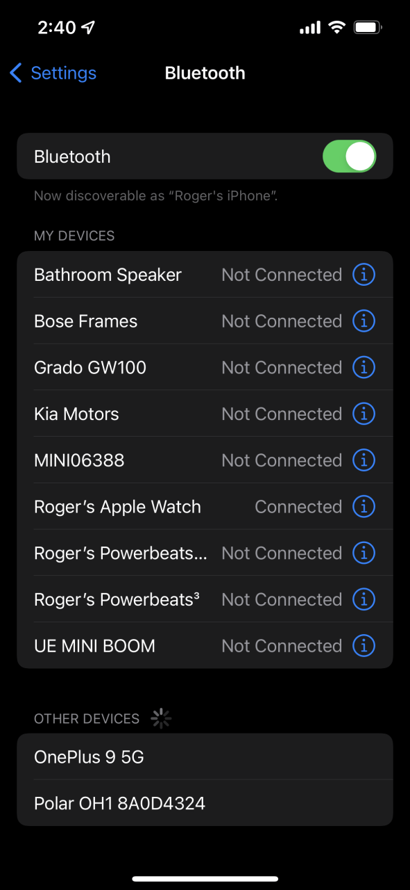 Configuración de Bluetooth en iOS 15