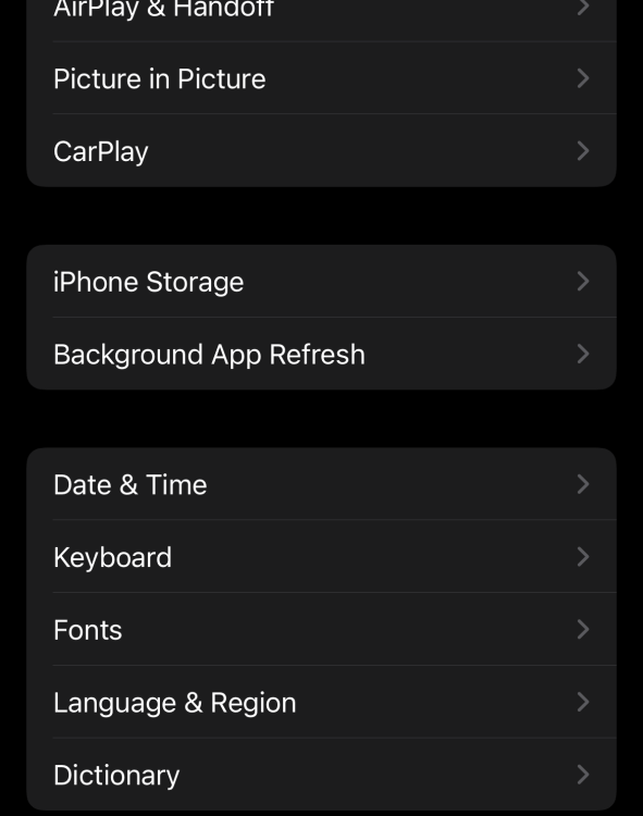Opciones generales en la aplicación de configuración de iOS 15