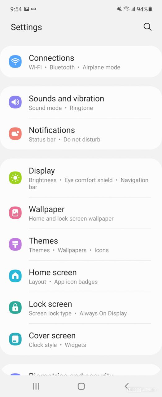 Menú de configuración de la interfaz de usuario del Samsung Galaxy Z Flip 3 One