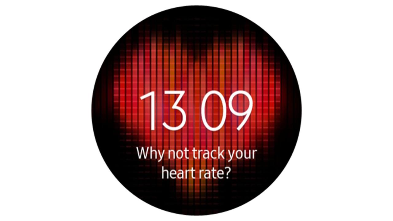 Una captura de pantalla de la esfera del reloj Tizen Pixel Heart.