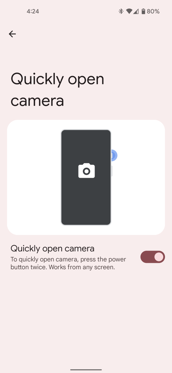 Configuración del gesto de apertura de la cámara de píxeles
