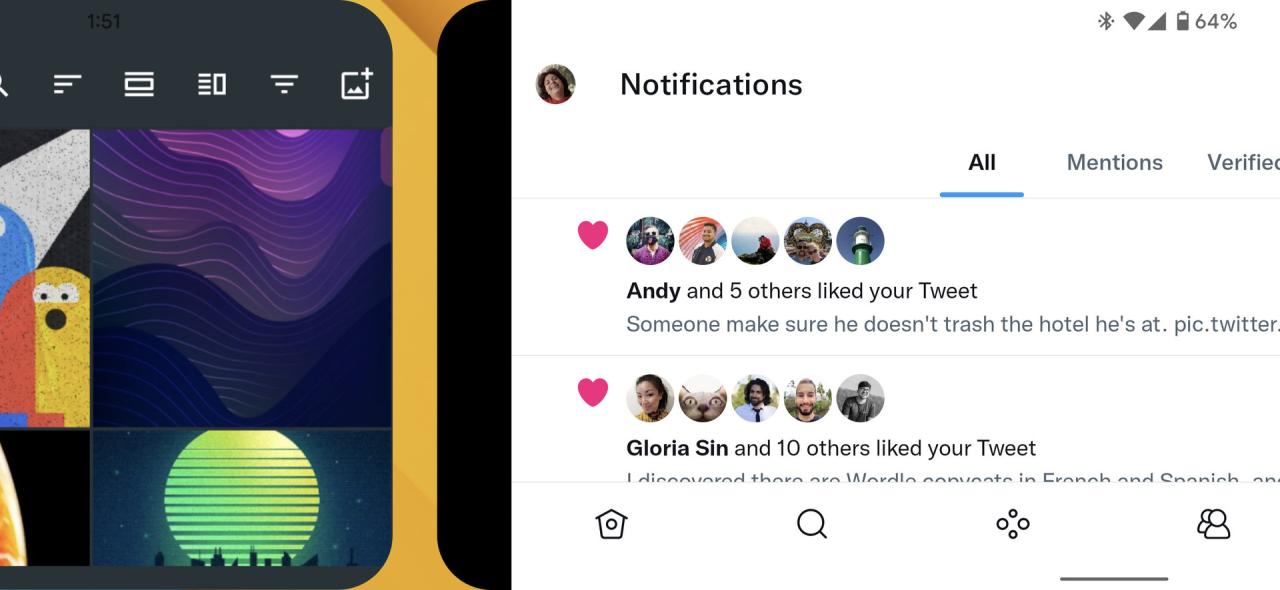 Cambio de gestos entre dos aplicaciones (Twitter y Memoria) en Android 12