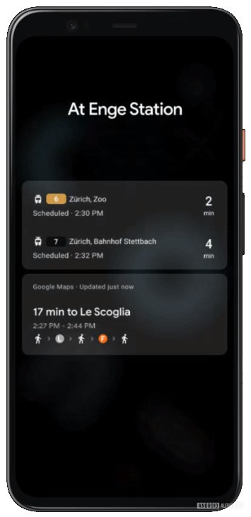 Pantalla de bloqueo de Android de Google y maqueta del concepto AOD para acciones en estaciones de autobús o tren