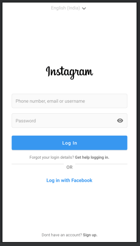página de inicio de sesión de instagram android