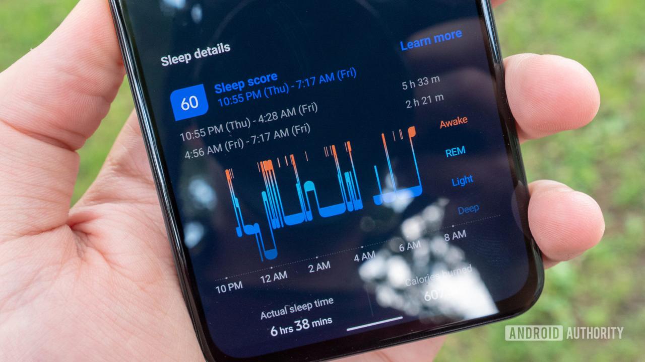 La aplicación Samsung Health que muestra las etapas del sueño del Samsung Galaxy Watch 4.